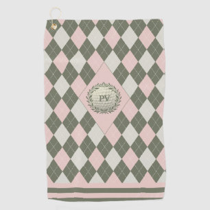 Pink Green Argyle Monogrammed Golf Towel