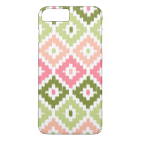 Pink Green Aztec Tribal Print Ikat Diamond Pattern