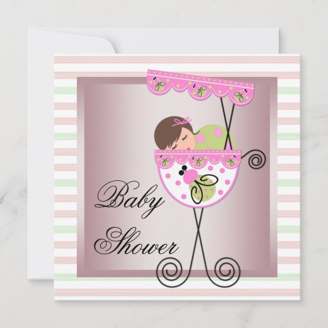 Pink Green Baby Girl Shower Invitations (Front)