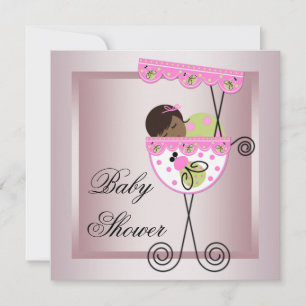 Pink Green Baby Girl Shower Invitations