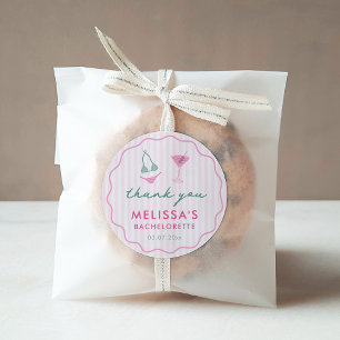 Pink Green Bikinis & Martinis Bachelorette Favour Classic Round Sticker