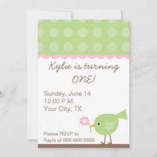 Pink + Green Birdie Party Invitation