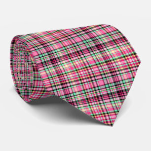 Pink Green Black and White Plaid Lady Slipper Tie