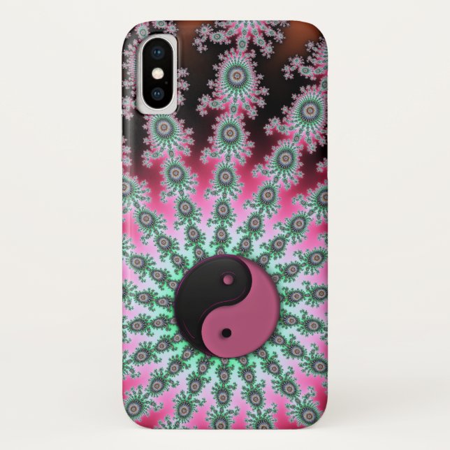 Pink Green Black Fractal Yin-Yang iPhone X Case (Back)