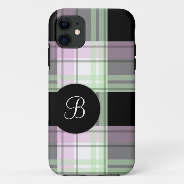 Pink Green Black Plaid Monogram iPhone 5 Case (Back)