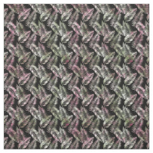 Pink Green Black Tropical Leaves Fabric