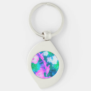 Pink, Green, Blue and White Garden Phlox Flowers Key Ring