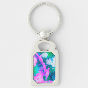 Pink, Green, Blue and White Garden Phlox Flowers Key Ring