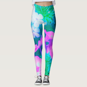 Pink, Green, Blue and White Garden Phlox Flowers Leggings