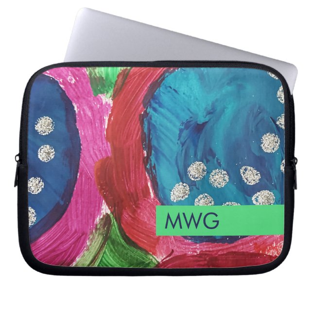 Pink Green Blue Silver Mod Monogram iPad Sleeve (Front)