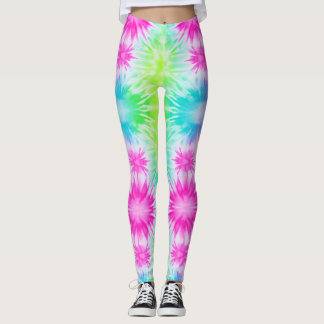 Pink Green Blue Tie Dye Leggings