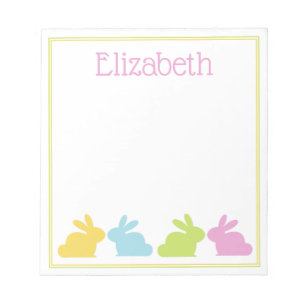 Pink Green Blue Yellow Bunny Rabbit Personalised Notepad