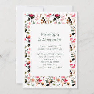 Pink Green Boho Floral Garden Spring Chic Wedding Invitation
