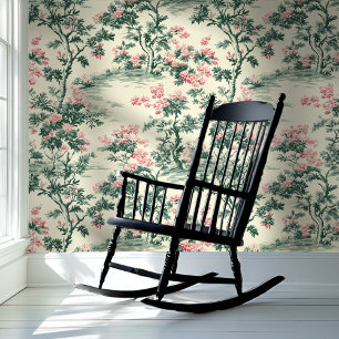 Pink & Green Botanical Chinoiserie Style Wallpaper