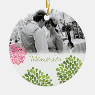 Pink Green Bursts Wedding Love Photo Ornament