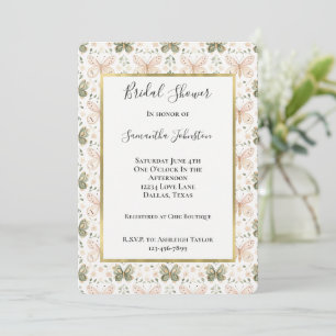 Pink Green Butterflies Bridal Shower Invitation