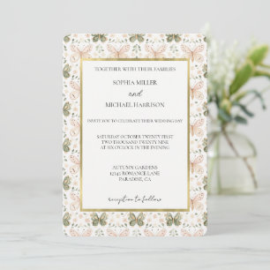 Pink Green Butterflies Wedding Invitation