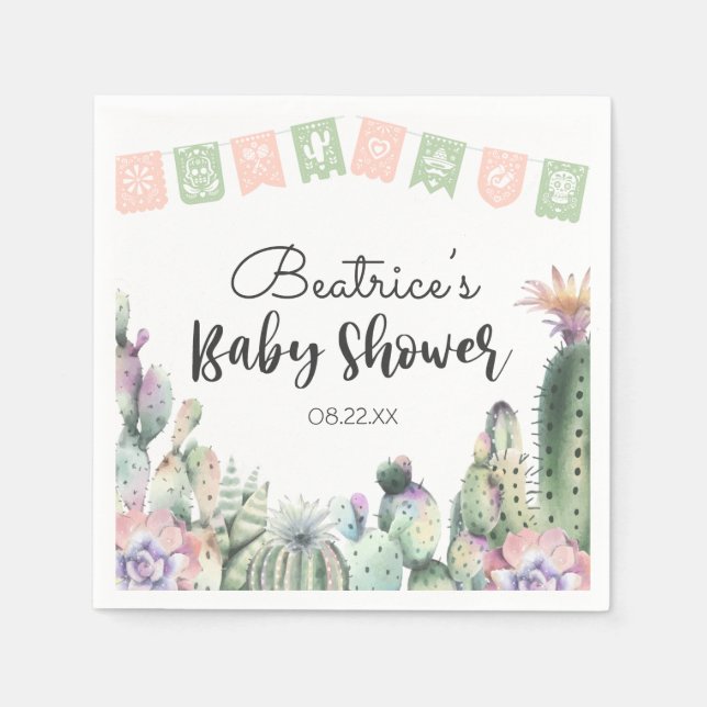 Pink Green Cactus Taco Bout A Baby Shower RSVP Napkin (Front)