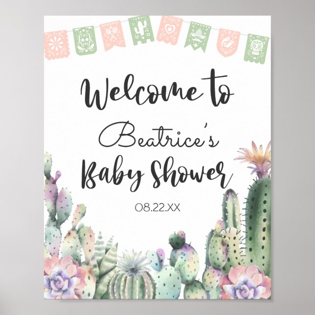 Pink Green Cactus Taco Bout A Baby Shower RSVP Poster (Front)