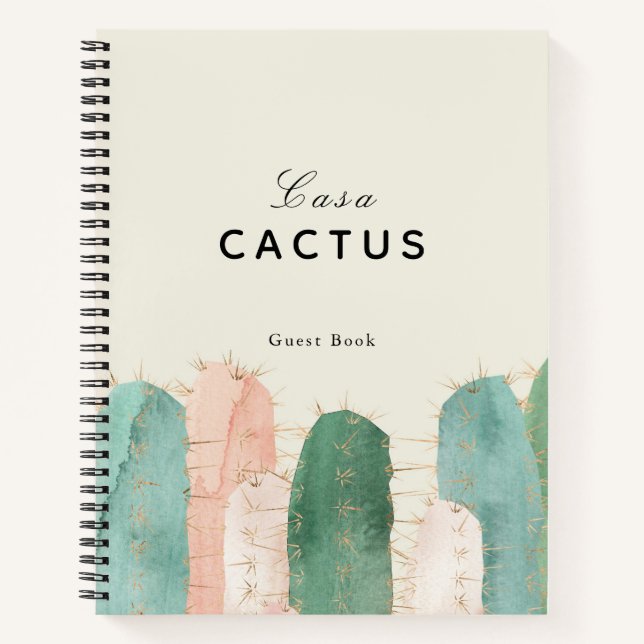 Pink & Green Cactus Vacation Rental Guest Book (Front)