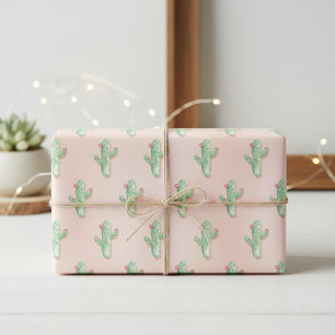 Pink & Green Cactus Wrapping Paper Sheets