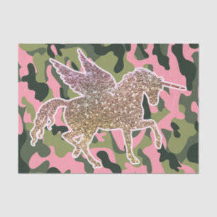 Pink Green Camo Camouflage & Gold Glitter Unicorn Tissue Paper