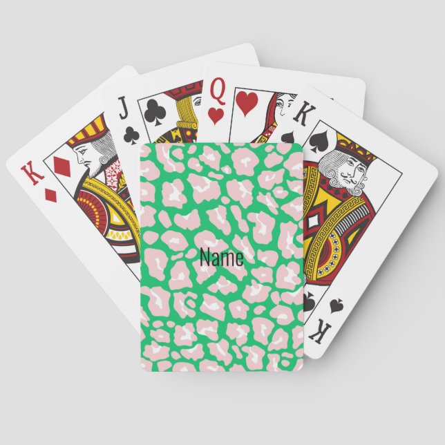 Pink & Green Cheetah Print Playing Playing Cards (Back)