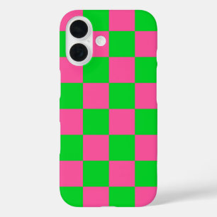 Pink Green Chequered Check Pattern iPhone 16 Case