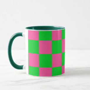 Pink Green Chequered Check Pattern Mug