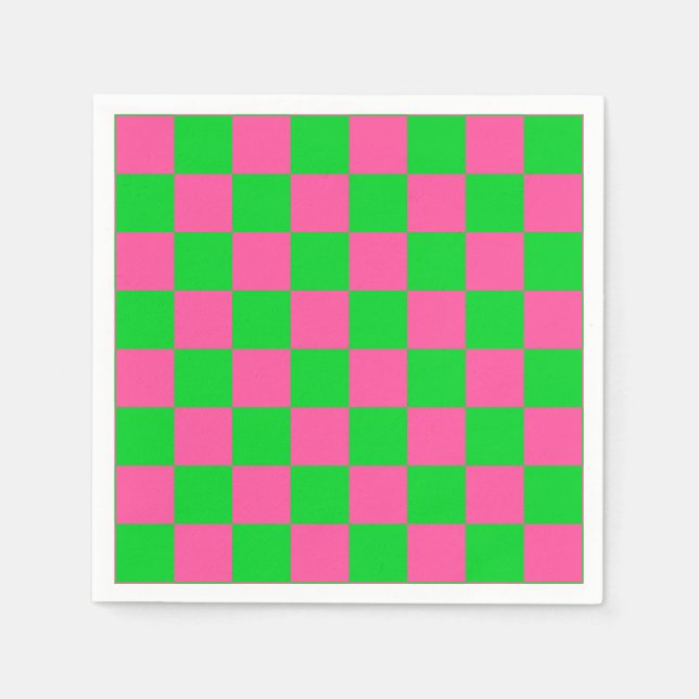 Pink Green Chequered Check Pattern Napkin (Front)