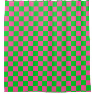 Pink Green Chequered Check Pattern Shower Curtain