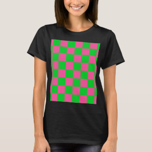 Pink Green Chequered Check Pattern T-Shirt