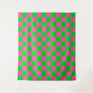 Pink Green Chequered Check Pattern Tapestry