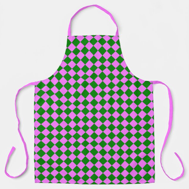 Pink Green Chequered Diamond Pattern Apron (Front)