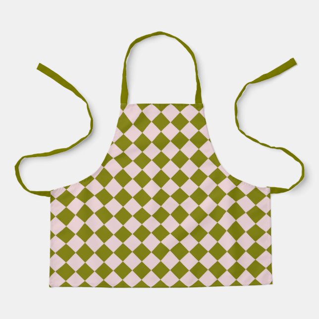 Pink Green Chequered Diamond Pattern Apron (Front)