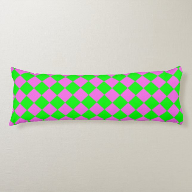 Pink Green Chequered Diamond Pattern  Body Cushion (Front)