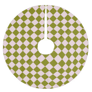Pink Green Chequered Diamond Pattern Brushed Polyester Tree Skirt
