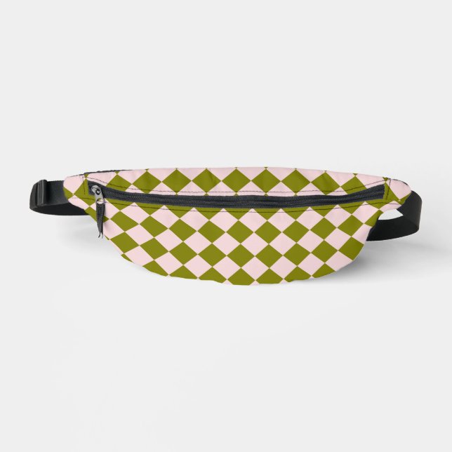 Pink Green Chequered Diamond Pattern Bum Bags (Front)