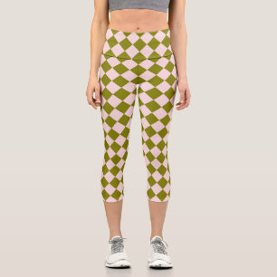 Pink Green Chequered Diamond Pattern Capri Leggings