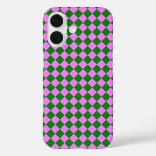 Pink Green Chequered Diamond Pattern iPhone 16 Case