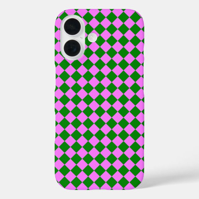 Pink Green Chequered Diamond Pattern Case-Mate iPhone Case (Back)