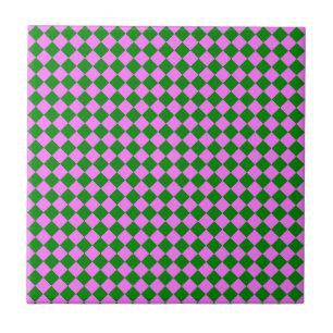 Pink Green Chequered Diamond Pattern Ceramic Tile