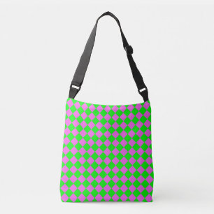 Pink Green Chequered Diamond Pattern  Crossbody Bag