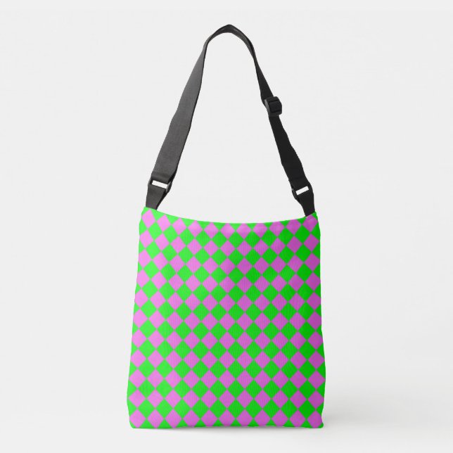 Pink Green Chequered Diamond Pattern  Crossbody Bag (Front)