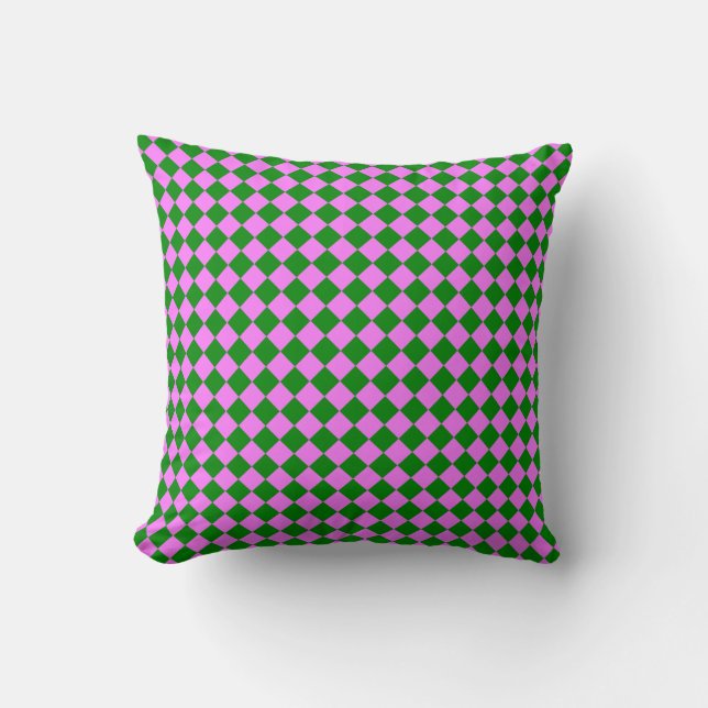 Pink Green Chequered Diamond Pattern Cushion (Front)