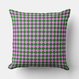 Pink Green Chequered Diamond Pattern Cushion