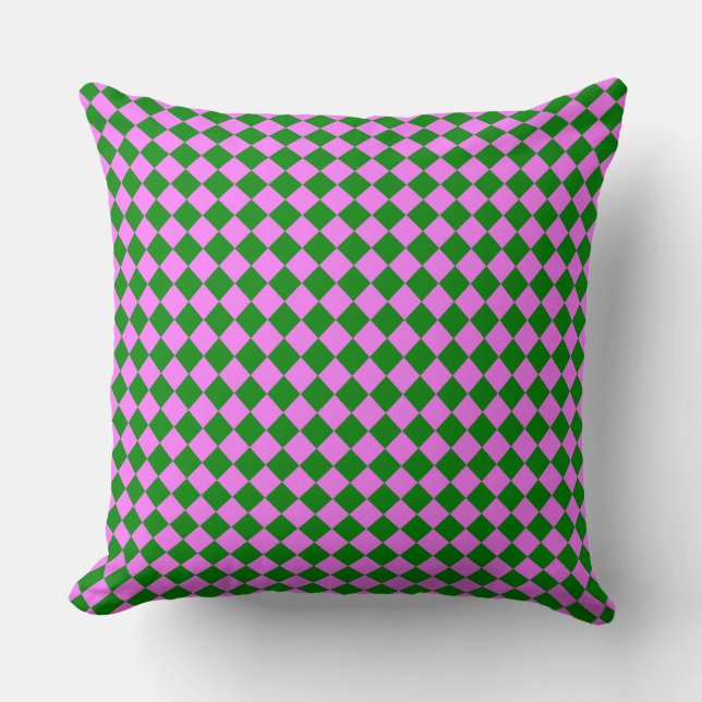 Pink Green Chequered Diamond Pattern Cushion (Front)