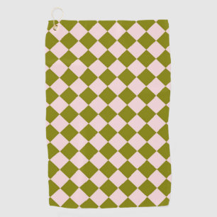 Pink Green Chequered Diamond Pattern Golf Towel