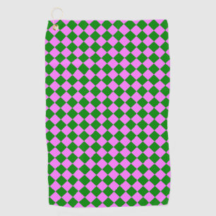Pink Green Chequered Diamond Pattern Golf Towel