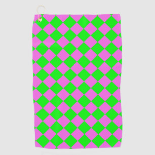 Pink Green Chequered Diamond Pattern Golf Towel